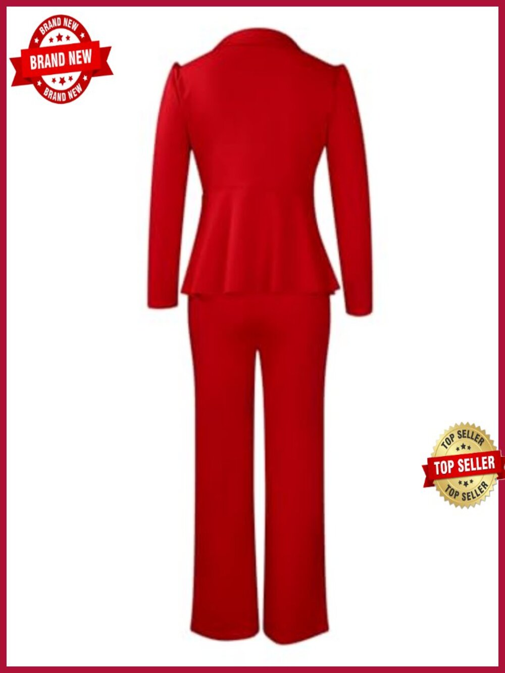 2-Piece Ruffle Blazer & Wide Leg Pants Suit Set Business Casual Outfits - Picture 2 of 6